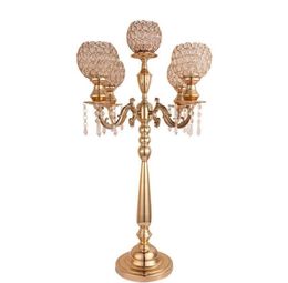 Latest Crystal Wedding Centrepiece glass Gold Candelabra Clear Candle Holder Event Party Table Decoration decor00016