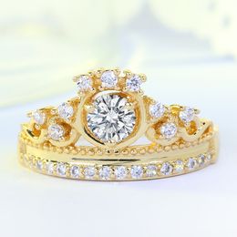 Wholesale-European and American crown rings electroplated gold diamond-set couple jewelry creative accessories ring