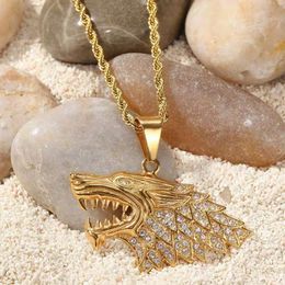 Fashion- wolf pendant necklaces for men luxury designer mens bling diamond animal pendants hip hop stainless steel gold Jewellery love gift