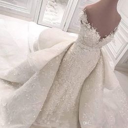 luxury mermaid lace wedding dresses with detachable train plus size bellanaija nigerian arabic country cap sleeve bridal gowns