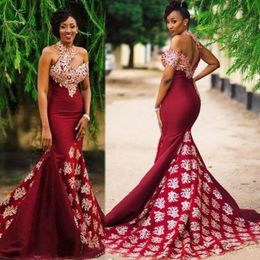 Burgundy African Sexy Evening Dresses Formal Party Wear Mermaid Prom Dress Trumpet robes de soiree Saudi Arabia Plus Size Gown326e