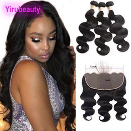 Peruvian Body Wave Hair Extensions 3 Bundles With 13X6 Lace Frontal With Baby Hairs 8-30inch Bundles With Frontal Natural Colour