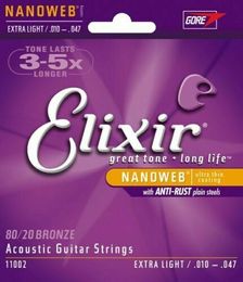 2019 cuerdas elixir Elixir Nanoweb 11002 LIGHT EXTRA, 80/20 BRONZE STRING DE GUITARRA ACOUSTICA 10-47
