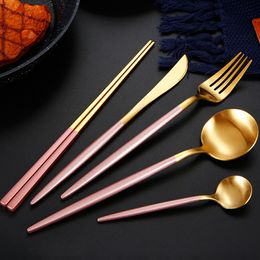 Stainless Steel Cutlery Set Western restaurant black gold Portuguese knife and fork chopsticks Exquisite Tableware Gift K73