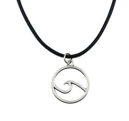 Fashion Tibetan Silver Pendant Wave Necklace Choker Charm Black Leather Cord Factory Price Handmade Jewellery