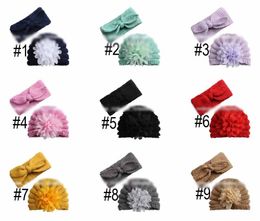 2pcs/set Baby Hat+Headband chiffon floral Baby Crochet Hats Girls Headbands Head Bands Infants Beanies Baby Girl Hats caps