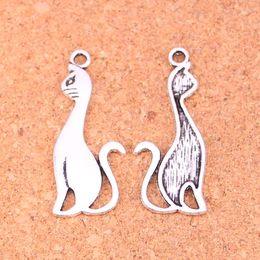 100pcs Charms cat Antique Silver Plated Pendants Making DIY Handmade Tibetan Silver Jewelry 34*14mm