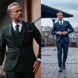 Summer Dark Green Mens Groom Wedding Suits Groom Slim Fit One Button Shawl Lapel Formal Work Prom Office Blazer Jacket(Jacket+Vest+Pants)