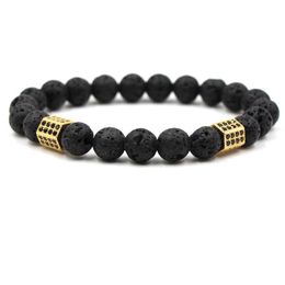 Lava Bead Bracelet Natural Stone Bracelet Men CZ Zircon Charm Color Gun Black/Silver/Gold Bracelet