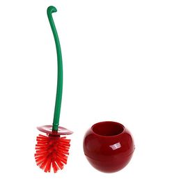 Thick Bristle for Deep Clean-Rust Resistant Leakproof-Red Cherry Shape Creative Toilet Brush with Holder Bowl&Long Handle