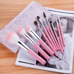 Pink Makeup Brush 10pcs Set for Foundation Powder Brush Eyeliner Eyelash Eyebrow Make up Eyeshadow Brushes Cosmetic Beauty Tool with case
