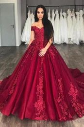 Dark Red Ball Gown Gothic Wedding Dresses Off the Shoulder Lace Tulle Vintage Non White Colorful Bridal Gowns Custom Made