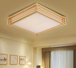 Simple Japanese-style step-meter square ceiling light LED solid wood living room main bedroom ceiling light LLFA