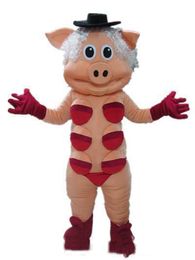 2019 High quality Good vision and good Ventilation a pig mascot costume with black hat for adult