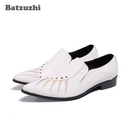 Batzuzhi British Type Men's Shoes Pointed Toe White Leather Dress Shoes for Men Party and Wedding Business zapatos de hombre