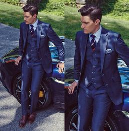 navy blue mens tuxedos costume handsome wedding suits for men british style custom made costumes pour hommes blazer 3 piec jacketpantvest