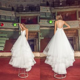 2020 Elegant Wedding Dresses Spaghetti Straps Sleeveless Lace Bridal Gowns Backless Sweep Train A Line Wedding Dress Robe De Mariee