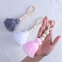 Nordic Style Wooden Beads Tassel Pendant Kids Room Decorations Nursery Tent Hanging Decor Photography Props Girls Room Decor