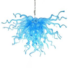 Lamps European Chandeliers Lights Blue Colour Led Bulbs 28 Inches Hand Blown Glass Pendant Light Modern Crystal Chandelier Lighting