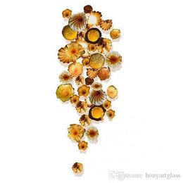 Fancy Murano Blown Glass Amber Lamps Wall Plates Custom Made Flower Decoration Art Lights Lobby Bar Party