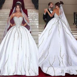 Luxurious Bling Beads Crystal Said Mhamad Wedding Dresses Satin Sweetheart Arabic vestido de noiva Bridal Gown Ball For Bride Plus Size