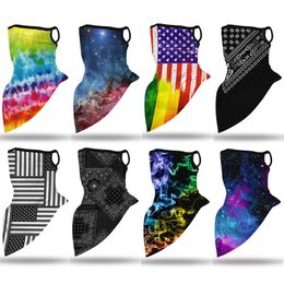 Tie-dye smoke American 3D American flag printing fashion face mask neck mask outdoor hiking and cycling earmuffs triangular towel ride mask