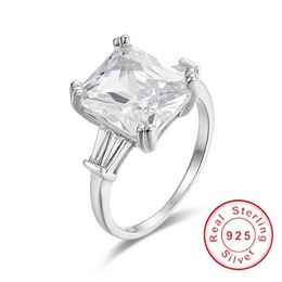 Luxury square 4ct big SONA diamond Ring For Women Engagement Jewellery Anel Hot Sale Real 925 Sterling Silver Wedding Rings Finger