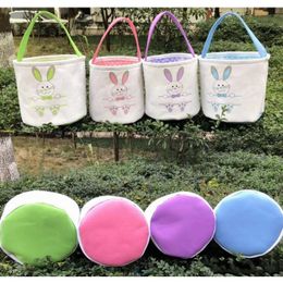 Easter Basket Canvas Easter Rabbit Baskets Bunny Ears Buckets Rabbit Tail Pail Latest Easter Eggs Hunt Bag 4 Colours