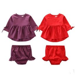 Kids Designer Baby Girls Clothing Sets Toddler Short Sleeve Shirt Hot Pants 2Pcs Set Bowknot Ruffle Blouse Shorts Suits Princess Suit ZYQ496