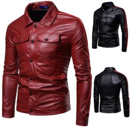Autumn Winter Luxury Pu Leather Jacket for Men Long Sleeve Motorcycle Jacket Male Stylish Slim Fit Jacket Black Red Veste Cuir Homme M-3XL