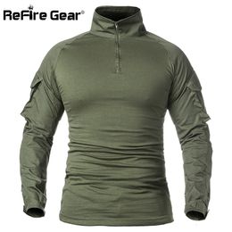 ReFire Gear Men Army Tactical T shirt SWAT Soldiers Military Combat T-Shirt Long Sleeve Camouflage Shirts Paintball T Shirts 5XL V191026