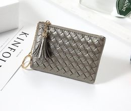 2020 New Women PU Square Shaped Weave Short Min Wallet With Tassel Mix Color