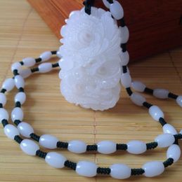 Natural Hand-carved Chinese white Jade Pendant - Dragon Classic Jades Ornaments