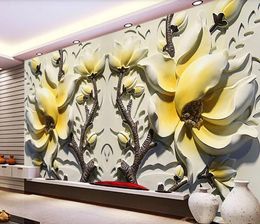 3d wallpapers Magnolia embossed background wall 3D orchid embossed decorative painting mural