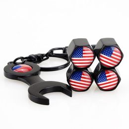 Car Wheel Tire Valve Caps Cover With Wrench KeyChain Car National flag Tyre stem Valves cap