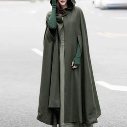 Women's Jackets 2021Autumn Cloak Hooded Coat Women Vintage Gothic Cape Poncho Mediaeval Victorian Warm Long Open Stitch Plus Size