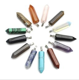 Hexagonal Natural Quartz Stone Pendants DIY Necklace Women Men Pendulum Bullet Chakra Agata Opal Rose Stones Charms Jewelry