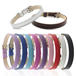 10PCS 8MM Artificial Leather DIY Wristband Bracelets femme Mix Color Charms Leather Bracelet Fit Slide Letter  charms LSBR015*10