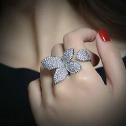 Vintage Flower Leaf ring Pave Setting Diamond Cz Sona Stone 925 Sterling silver Party wedding band rings for women Finger Jewelry