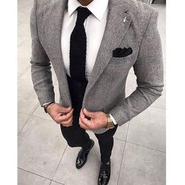 High Quality One Button Grey Wedding Groom Tuxedos Notch Lapel Groomsmen Men Formal Prom Suits Bridegroom (Jacket+Pants+Vest+Tie) W105