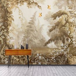 3D Wallpaper European Style Retro Hand Painted Plant Rainforest Leaf Murals Living Room TV Sofa Background Papel De Parede Sala