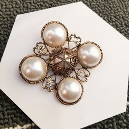 Antique Gold Tone 2 Inch Ivory Faux Pearl Vintage Brooch