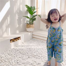 Summer Girls Florals Jumpsuits Kids Cherry Strap Jump Suit Children Onesies Princess Jumpsuits 15055