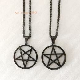 Choose style Jewish Mens boys Black stainless steel Pagan Wicca star pendant necklace Box chain 2.4mm 24''