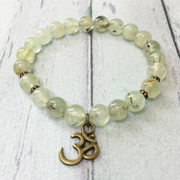 MG0496 On Sale 8 mm Natural Prehnite Gemstone Bracelet Ohm Charm Energy Bracelet For Women Best Mother`s Day Gift Bracelet