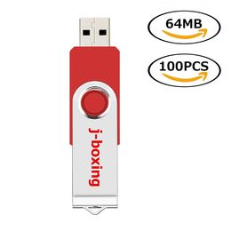 Röd bulk 100st 64mb USB-flash-enheter Swivel USB 2.0 Pen Drives Metall Roterande Minnespinnar Thumb Storage för dator Laptop Tablet