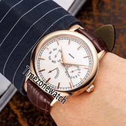 Traditionnelle Day Date Power Reserve Automatic Mens Watch 85290/000R-996 Rose Gold Silver Dial Stick Markers Leather Timezonewatch E48a1