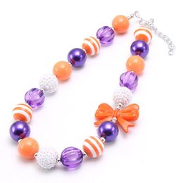 New arrival handmade Kids baby chunky bubblegum beads necklace fashion bowknot girls necklace for child Jewellery