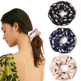 Floral Scrunchies Rubber Hair Bands Lotus Ponytail Holder Print Hair Scrunchie Women Summer Hair Accessories