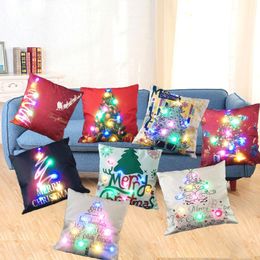 dog pillow case covers UK - Christmas Decoration Throw Pillow Covers Led Pillow Case Linen Cushion Cover Santa Claus Dog Tree Pillowcase Sofa Car DHL 25 Style XD20319